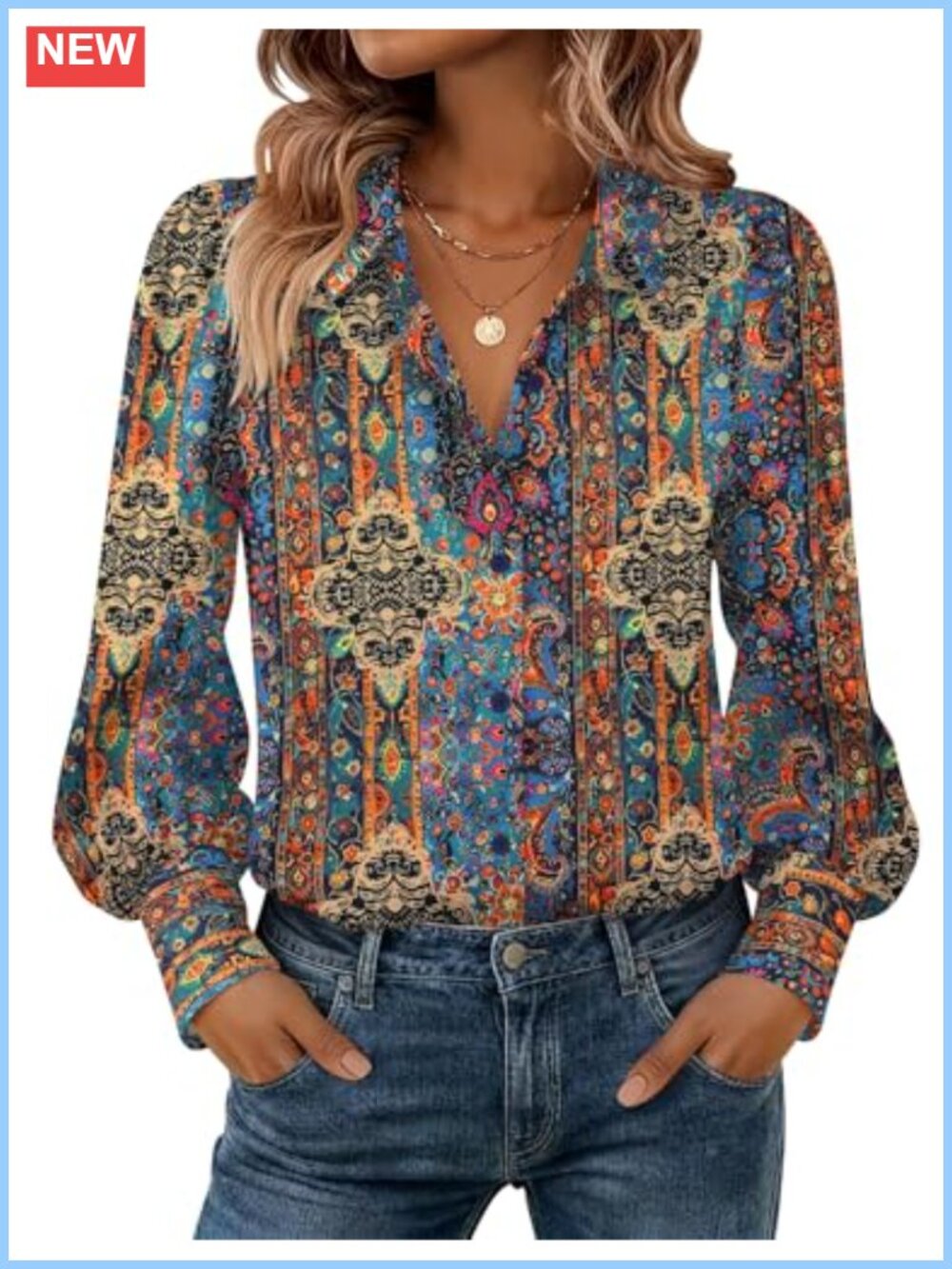 Women Chiffon Button Down Blouse Floral Print Lantern Sleeve Work Top